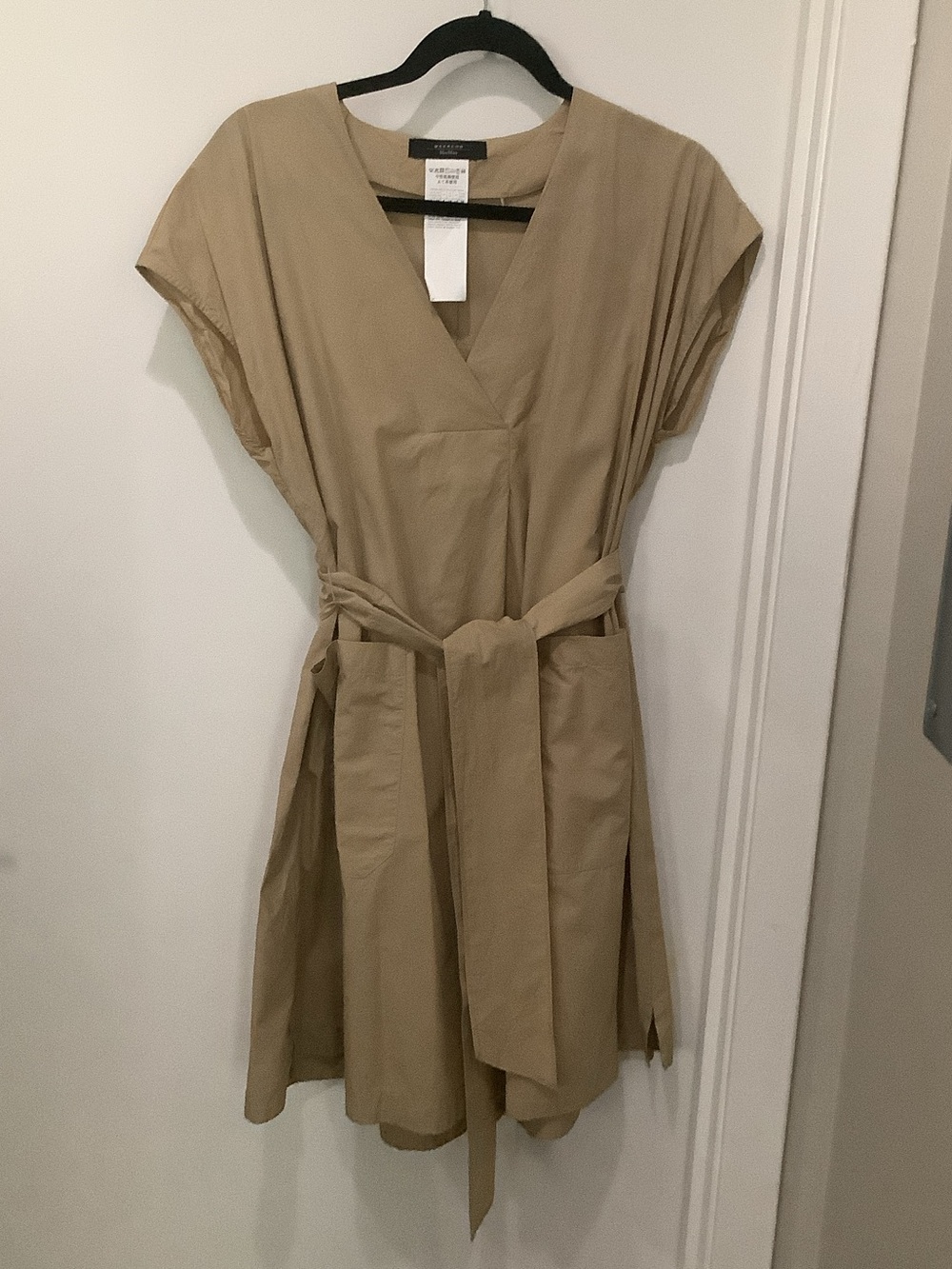 Weekend Max Mara Khaki Tan V-Neck Belted Mini Dress